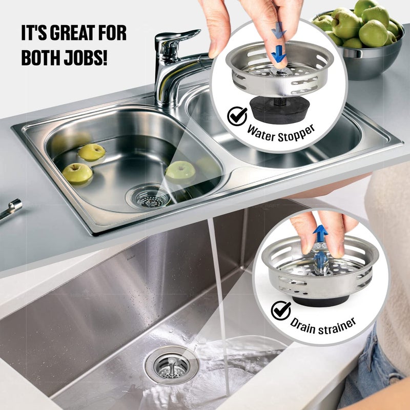 HIGHCRAFT 9843-2 Stainless Steel Kitchen Sink Strainer Basket Replacement for Standard Drains (3-1/2 Inch) -Universal Style Rubber Stopper (Pack of 2) - Image 5